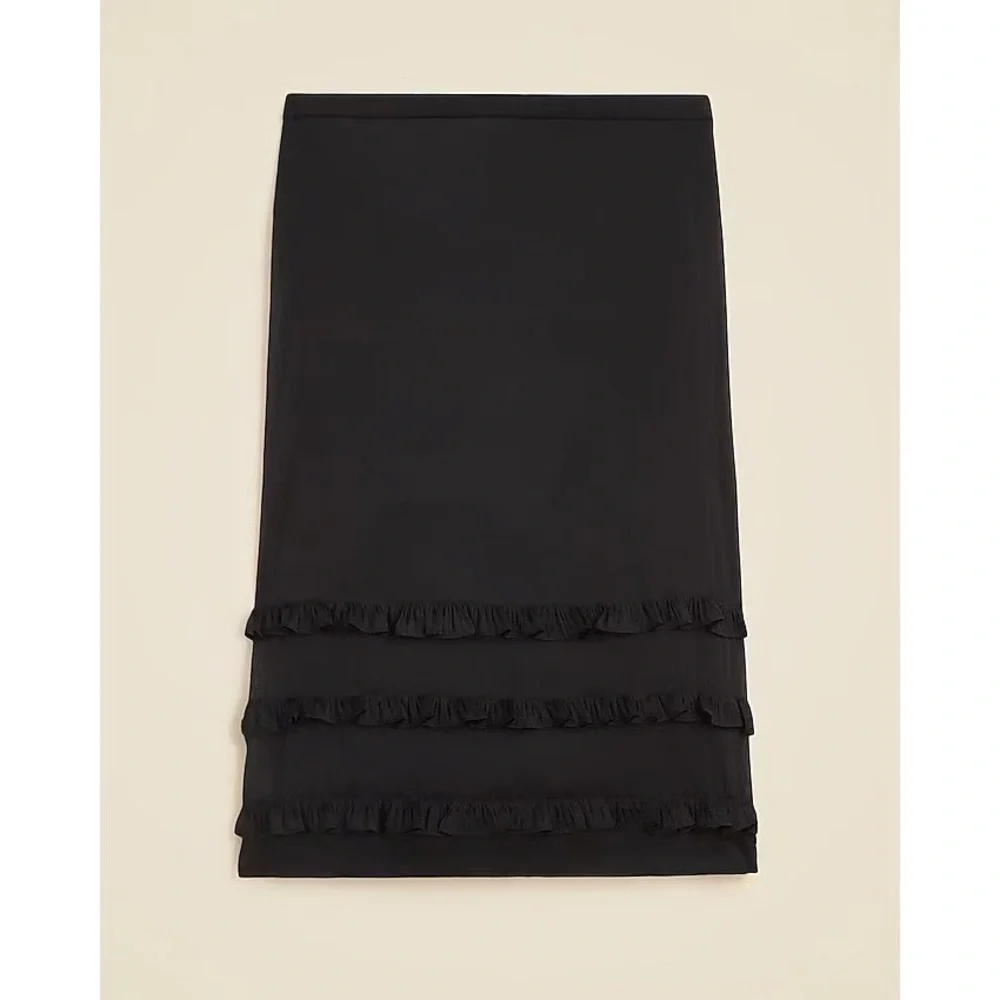 J. Crew Black Midi Skirt with Ruffle Tiers